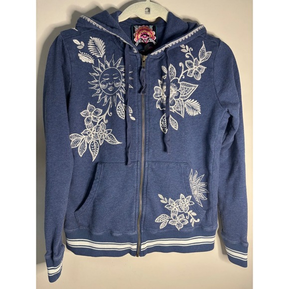 Johnny Was Tops - Johnny Was Hoodie & Jogger set Womens Blue Sun Floral Embroidery Full Zip XS‎